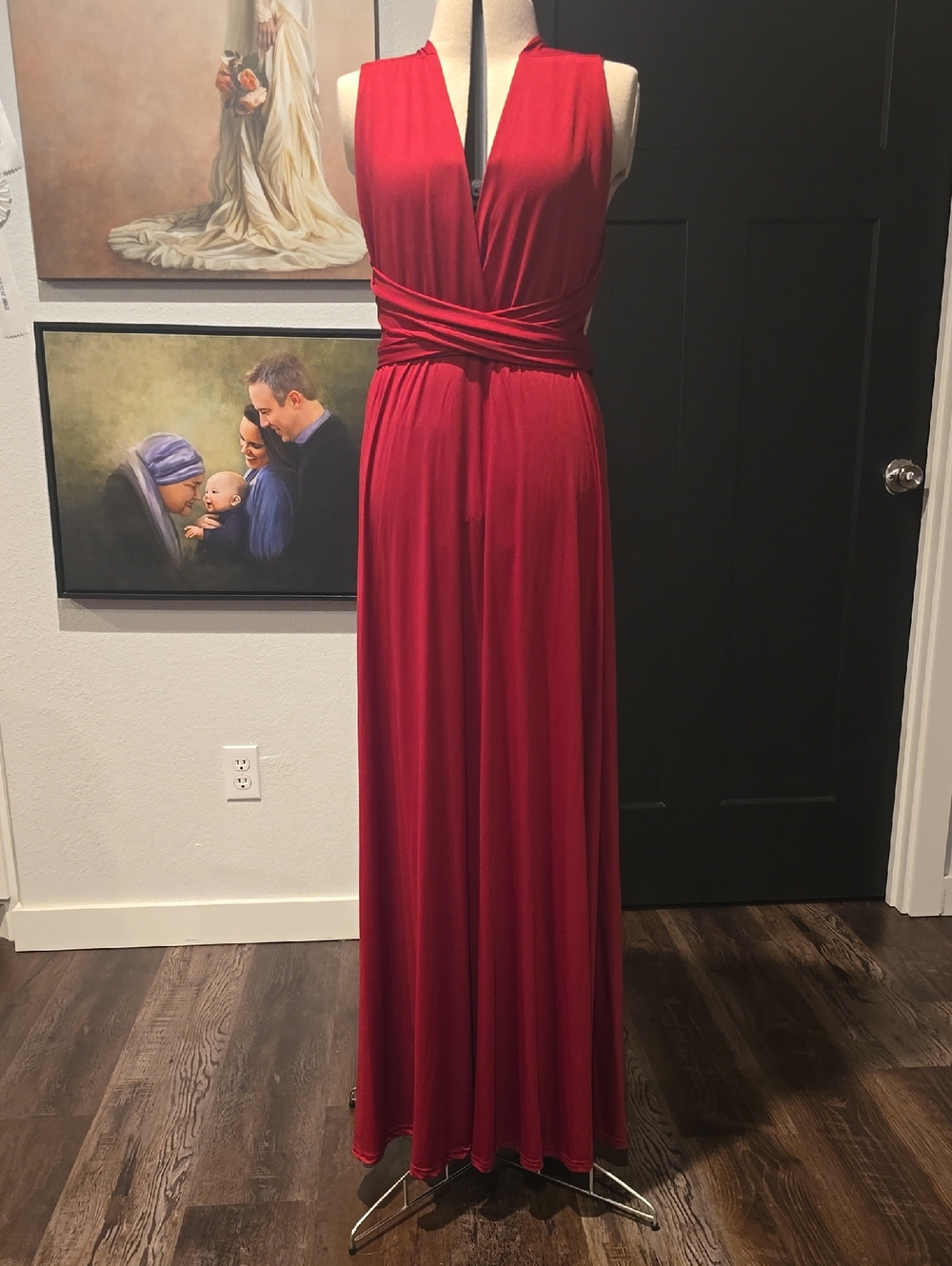 Burgundy infinity Maxi Dress, adjustable bodice, wrap any way, sz sm